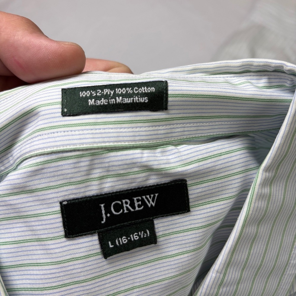 J Crew Mens Long Sleeve Button Up Shirt Blue Green Stripe Cotton Size L 16-16.5 - Picture 3 of 4
